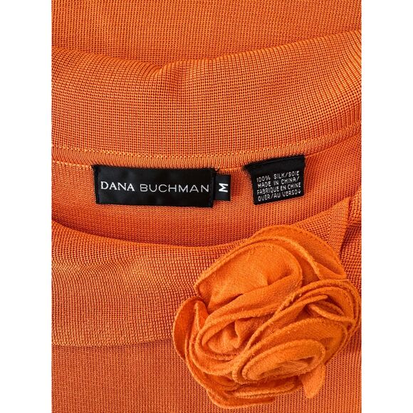 Dana Buchman 100% Silk Orange Floral Stretch Cap Sleeve Top Shirt Size Medium - Picture 3 of 4